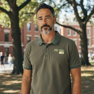 John Deere Mens Size XL Olive Green Cotton Short Sleeve Collared Polo Shirt